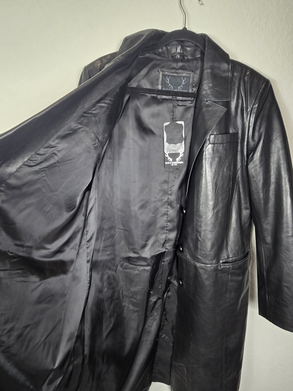Bod & Christensen Angelica NWT Lamb Leather Coat L Longline Matrix 90s Luxe - Picture 4 of 12